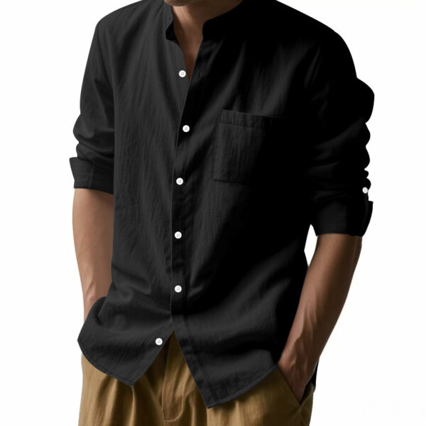 Long Sleeve Stand Collar Shirt With Pockets Casual Men's Clothing - Image 5