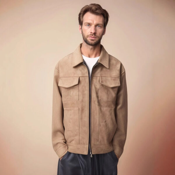 Fashion Men's Fur Zipper Big Pocket Jacket Coat - Image 5