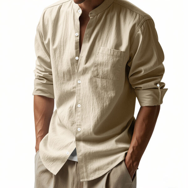 Long Sleeve Stand Collar Shirt With Pockets Casual Men's Clothing - Image 8