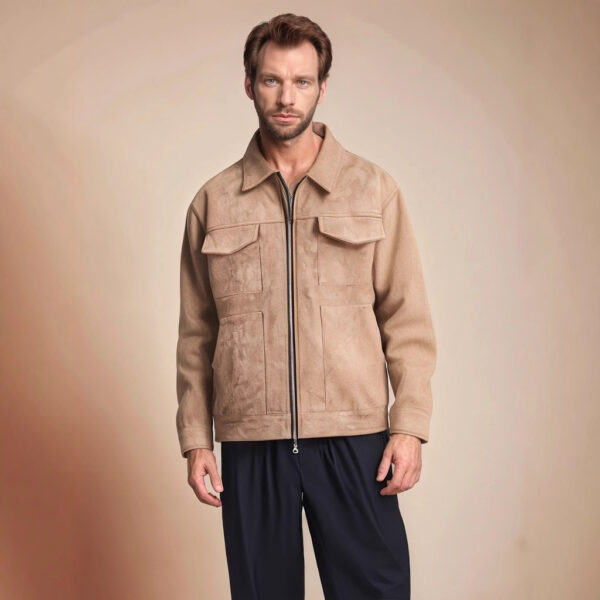 Fashion Men's Fur Zipper Big Pocket Jacket Coat - Image 4