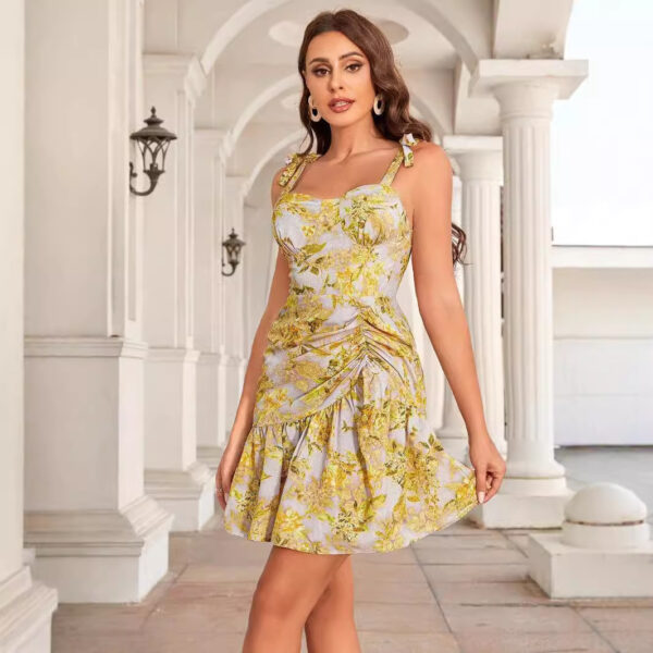 Sexy Sweet Spaghetti-strap Ruffled Printed Dress - Image 3